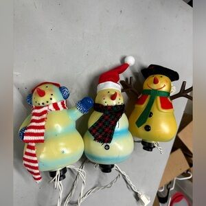 Vintage Snowman Pathway Markers 3 Piece Indoor Outdoor Lights 6” Tall. Working